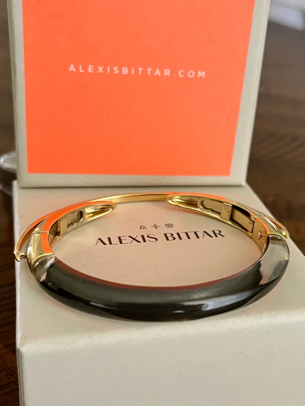 Alexis Bittar Orbital Lucite Dark Grey Black & Golden Bangle Bracelet - Picture 11 of 17